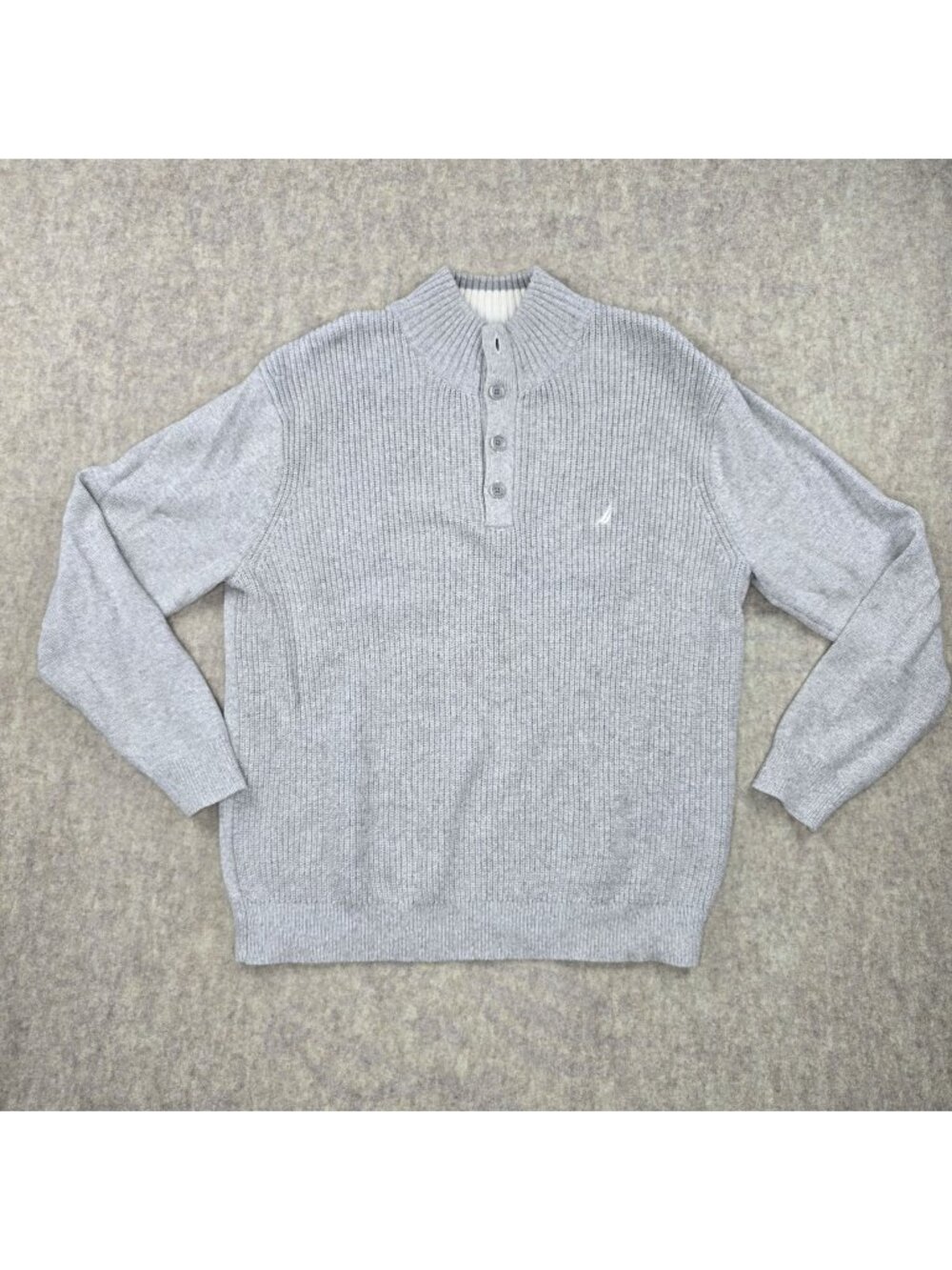 Nautica Men's Ribbed Henley Pullover Sweater Light Gray XL 100% Cotton